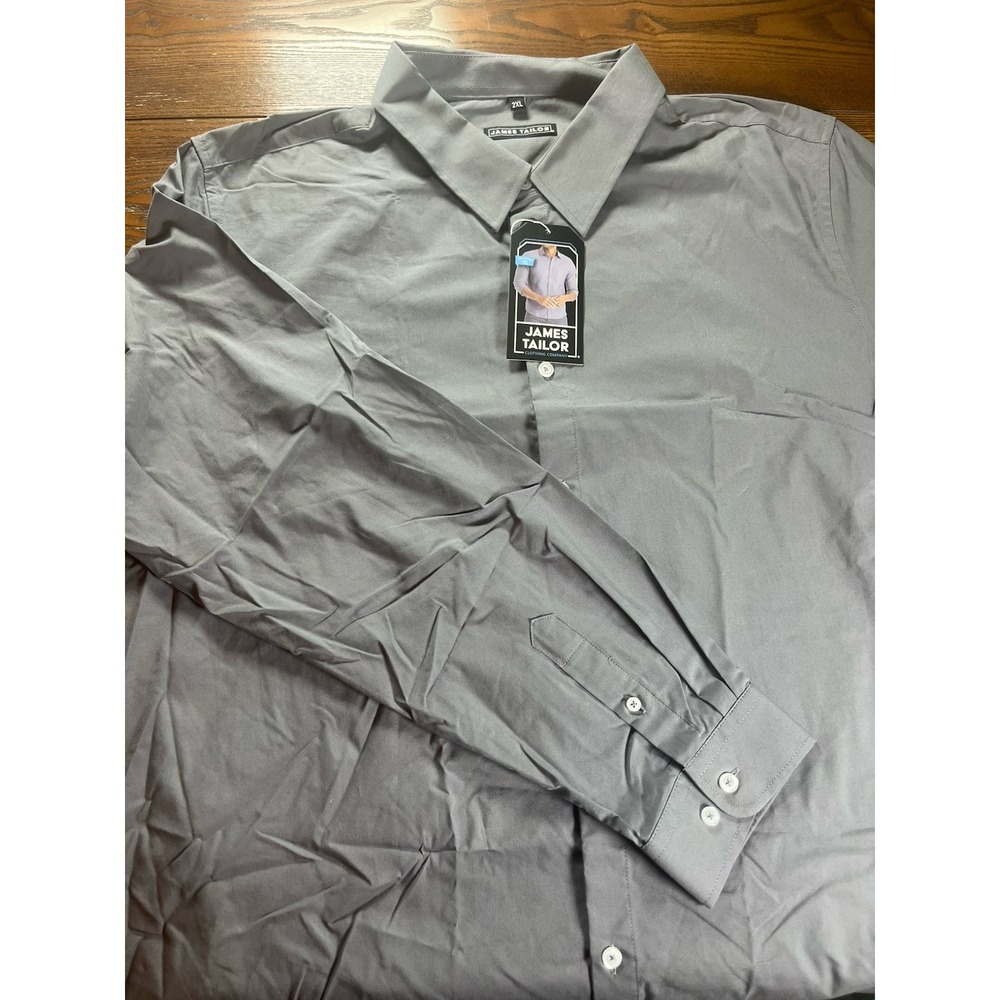 NEW James Tailor Long Sleeve Stretch Dress Shirt Gray Size XXL NWT